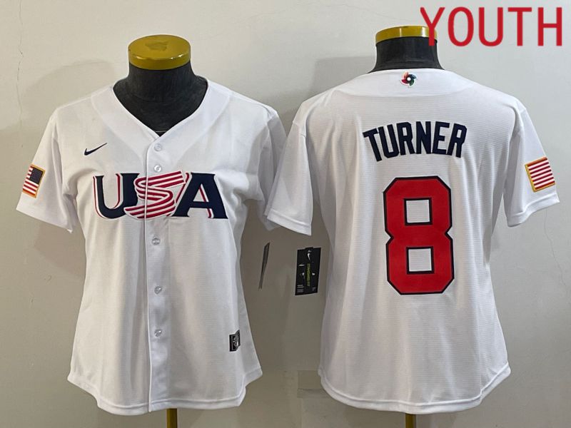 Youth 2023 World Cub USA #8 Turner White MLB Jersey6->youth mlb jersey->Youth Jersey